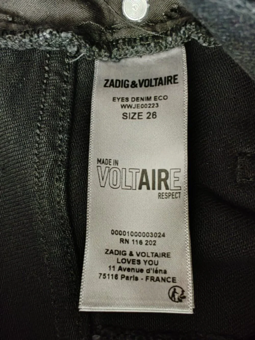 Zadig & Voltaire Eyes Denim Eco Flare Jeans Black Size 26 Cargo Pockets NWT - Picture 14 of 16